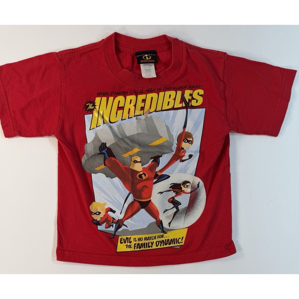 Y2K Disney Pixar Incredibles Kids‎ Small Shirt Red Graphic Tee Movie